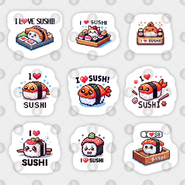 kawaii pixel art I Love Sushi Sticker Pack Sticker by Kawaii-PixelArt